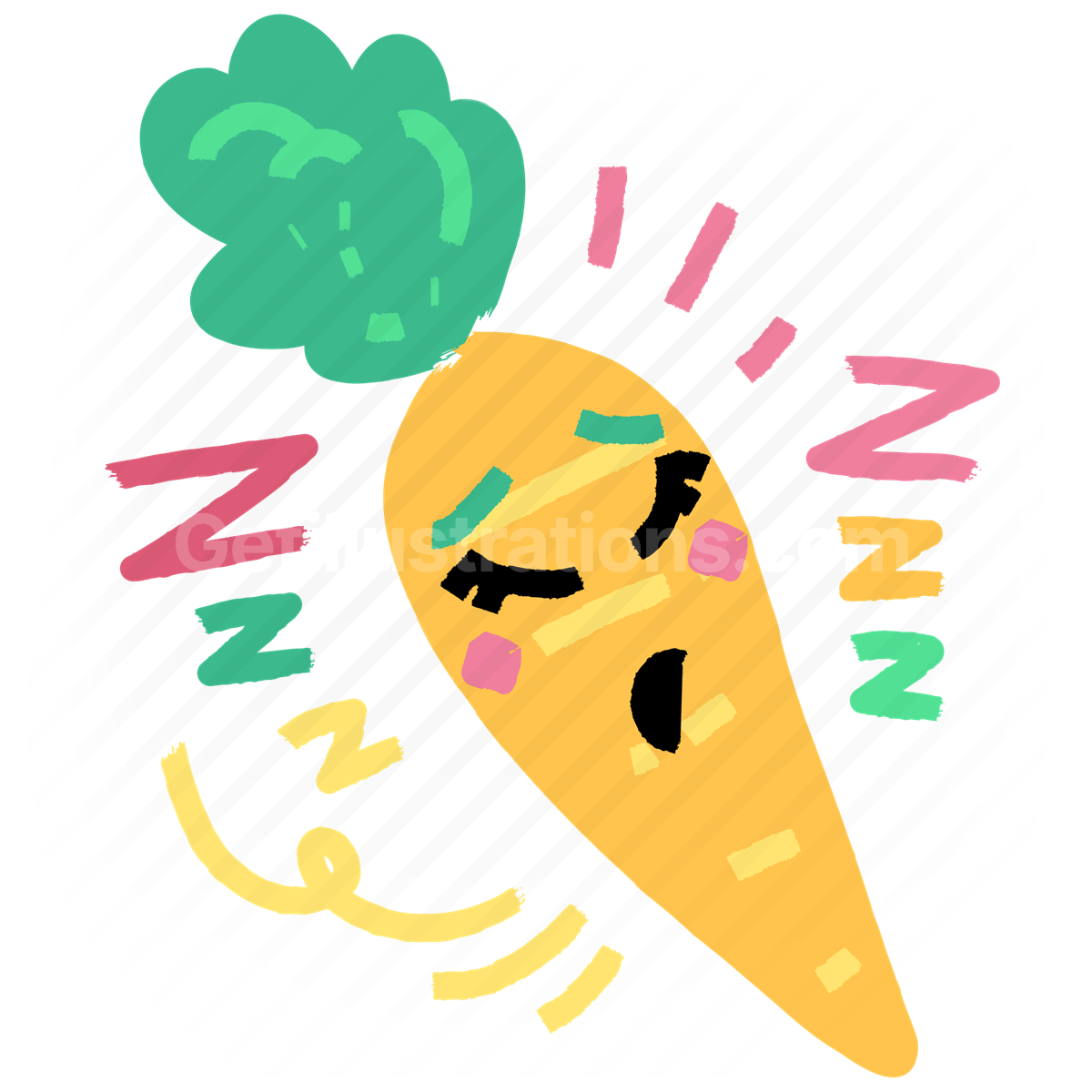 sleepy, sleep, tired, nap, carrot, vegetable, sticker, character